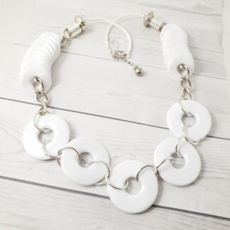 White Disc Statement Necklace