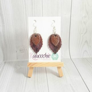 Metallic Look Leaf Earrings Purple and Bronze