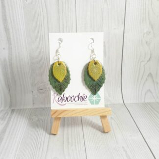 Metallic Look Leaf Earrings Green and Yellow