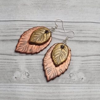 Metallic Look Leaf Earrings Bronze and Gold