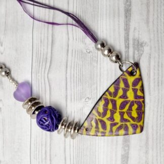 Handmade Purple and Green Polymer Clay Statement Necklace