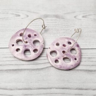Faux Ceramic Disk Hoop Earrings Lilac
