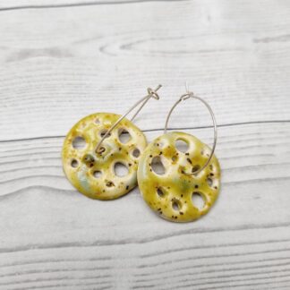Faux Ceramic Disk Hoop Earrings Lime