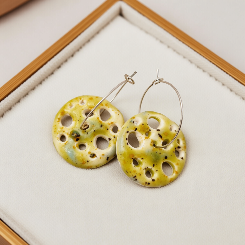 All-Day Lightweight Polymer Clay Faux Ceramic Hoop Earrings – Lime Yellow