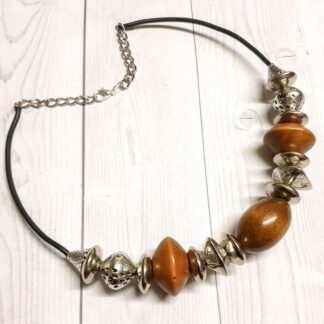 Chunky Mixed Beaded Choker Necklace With Wooden Beads