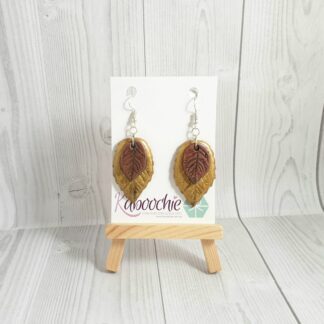 Metallic Look Leaf Earrings Gold and Bronze