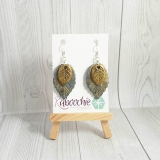 Metallic Look Leaf Earrings Turquoise and Gold