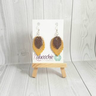 Metallic Look Leaf Earrings Yellow and Bronze