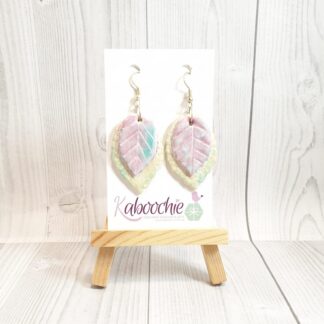 Shabby Chic White and Pink Leaf Earrings