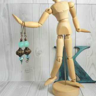 Bronze Genie Earrings Turquoise & Crystal