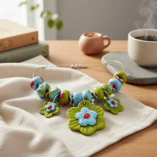 Handmade Floral Polymer Clay Choker Necklace Colourful Statement Jewellery Unique