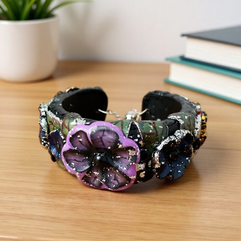 Violet Garden Polymer Clay Cuff Bracelet