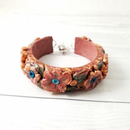 Hand Sculpted Polymer Clay Cuff Bracelet - Floral - Image 2