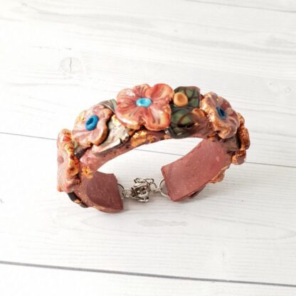Hand Sculpted Polymer Clay Cuff Bracelet - Floral