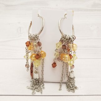 Multi Stranded Beaded Hoop Earrings Amber