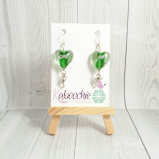 Beaded Charm Earrings Green love Heart with Dolphins