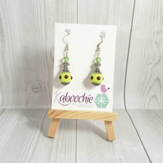 Bali Bead Green Earrings Polka Dot Bronze