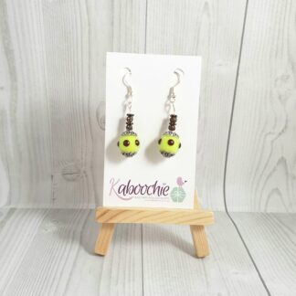 Bali Bead Green Earrings Polka Dot Bronze