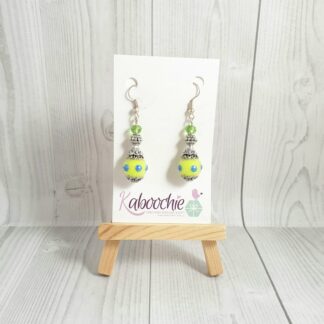 Bali Bead Green Earrings Polka Dot Blue