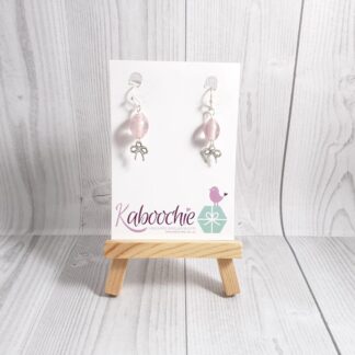 Beaded Charm Dangle Earrings Pink with Bow