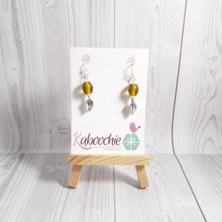 Beaded Charm Dangle Earrings Amber with Leaf