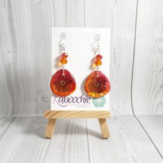 Hand Painted Inked Polymer Clay Earrings Orange Swirl