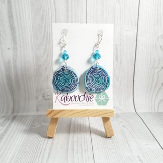 Hand Painted Inked Polymer Clay Earrings Blue Swirls
