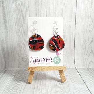 Polymer Clay Earrings Marbled Red and Black