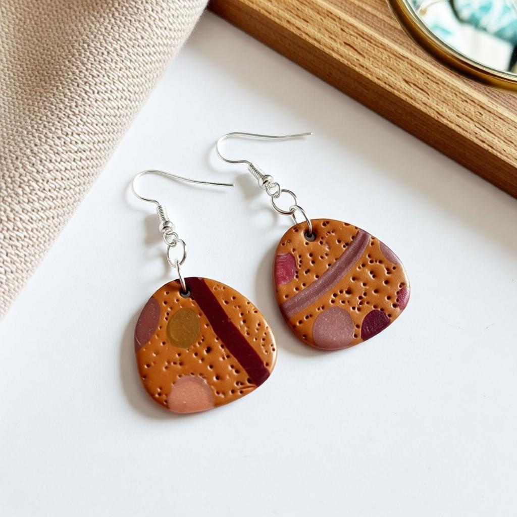 Modern Bronze Abstract Polymer Clay Earrings