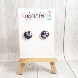 Polymer Clay Stud Earrings Silver Leaf