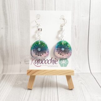Hand Painted Inked Polymer Clay Earrings Rainbow Flower
