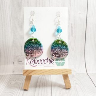 Hand Painted Inked Polymer Clay Earrings Rainbow Swirl