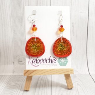 Hand Painted Inked Polymer Clay Earrings Orange Swirl