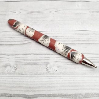 Polymer Clay Refillable Pen Brown with White Petals