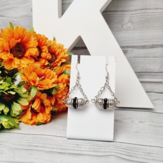 Black Triangular Beaded Chain Earrings