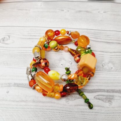 Memory Wire Wrap Beaded Bracelet - Orange - Image 3