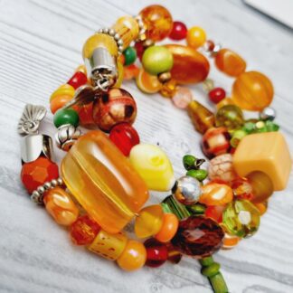 Memory Wire Wrap Beaded Bracelet - Orange