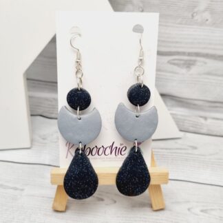 Polymer Clay 3 Tiered Earrings Navy and Silver