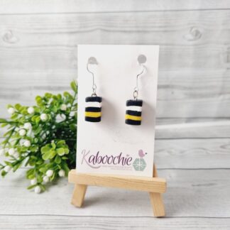 Novelty Miniature Food Liquorice Allsorts Earrings Black White Yellow