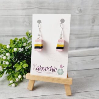 Novelty Miniature Food Liquorice Allsorts Earrings Black White Pink Yellow