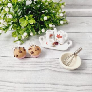 Novelty Miniature Food Chocolate Chip Muffin Earrings