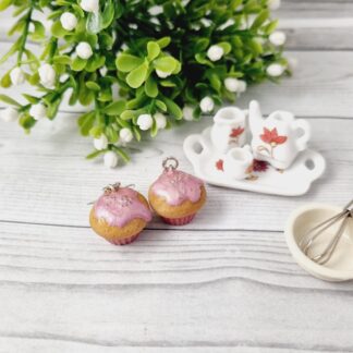 Novelty Miniature Food Pink Cupcake Earrings