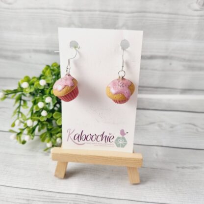 Novelty Miniature Food Pink Cupcake Earrings - Image 2