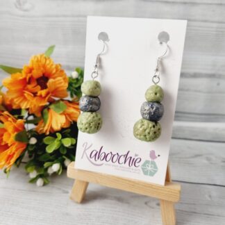 Triple Beaded Lava Rock Earrings Green