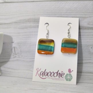Ceramic Square Earrings Stripe Yellow Turquoise Orange