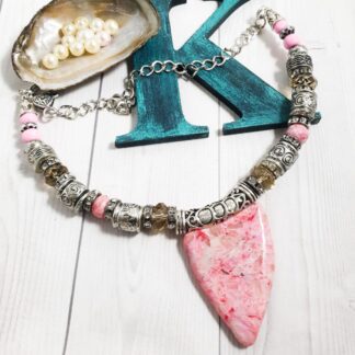 Statement Collar Necklace Pink Faux Rhodonite