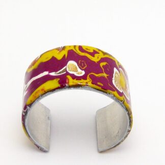 Metal Polymer Clay Cuff Bracelet Yellow and Maroon