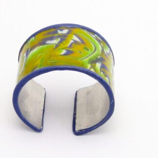Metal Polymer Clay Cuff Bracelet Green and Blue