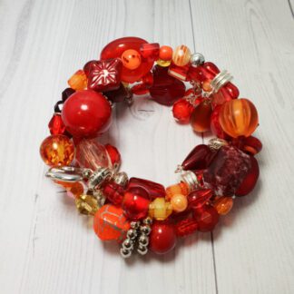 Memory Wire Wrap Beaded Bracelet - Red