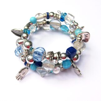Memory Wire Wrap Beaded Bracelet - Blue